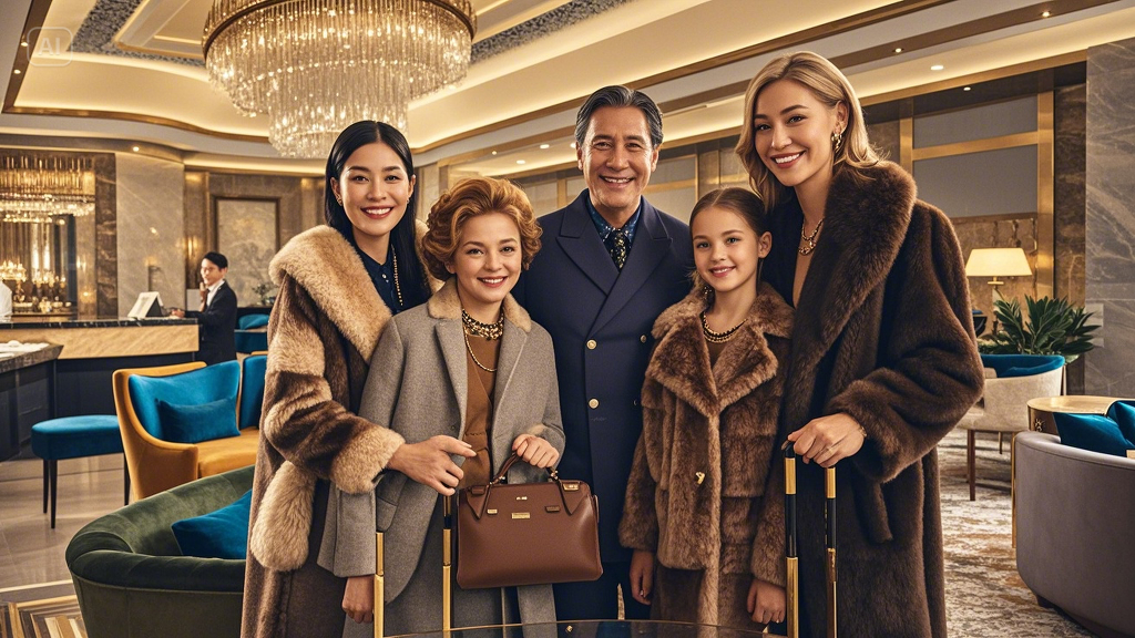 A close-up of a happy family checking into a hotel, smiling at the receptionist while the background... (1)